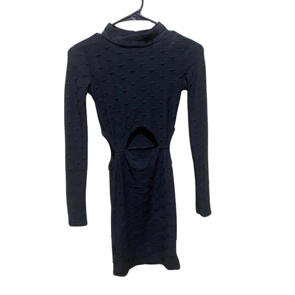 NWT | PrettyLittleThing | Black Textured Long Sleeve Cut Out Mini Dress, Size 0 - Picture 6 of 7